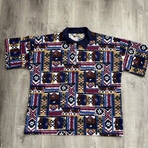 Vintage O.P.O Clothing Co Polo Shirt Mens XL Multicolor Aztec Southwest 90s
